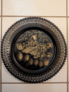 Black and Gold Brass Decorative Wall Plate - Elegant Home Wall Decor